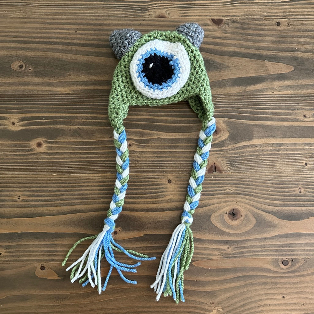 Newborn Crochet Monster Hat Green Gray Blue White Mike Wazowski Inspired